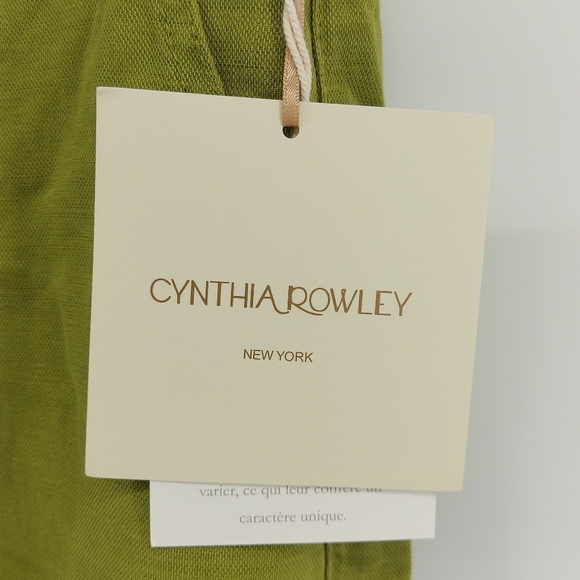 Cynthia Rowley Linen Blend High Rise Straight Leg Green Belted  Pants Size 6 - Picture 2 of 6